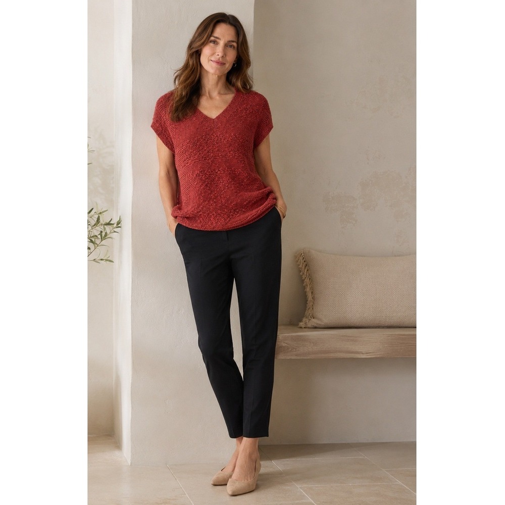 J.Jill Top‎ Women XS Red Orange V Neck Boho Coastal Grandma Textured Knit